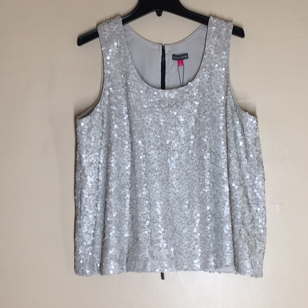 Vince Camuto Sequined Champagne/Silver Blouse NWT